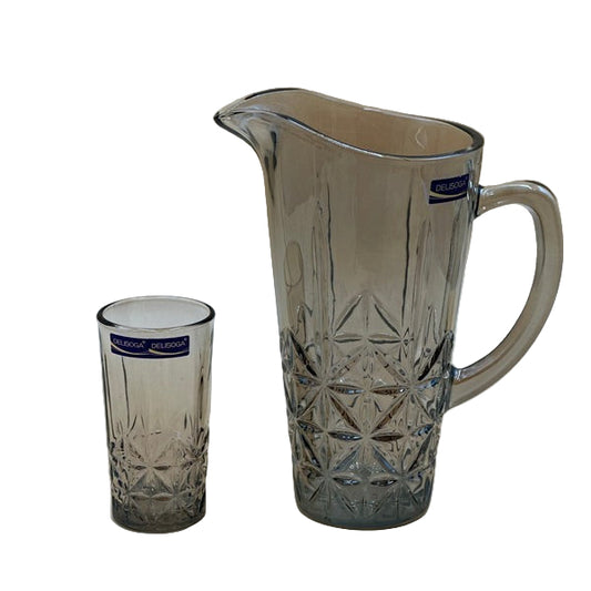 Delisoga® 7-Piece Gold Trimmed Premium Glass Drinkware Set – 1 Jug & 6 Glasses for Water, Juice & Beverages