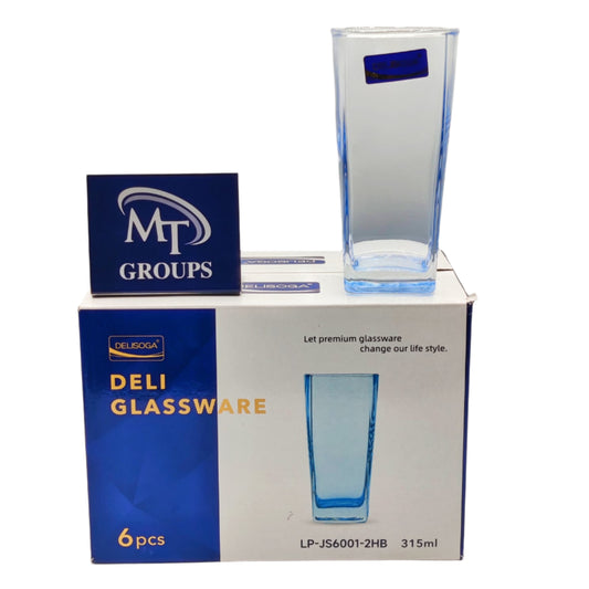 Delisoga® Elegant Blue Classic Glass Tumbler Set – 6-Piece Long 365ml Drinking Glasses Cocktail Blue - Heaven of homes - Sale Pakistan