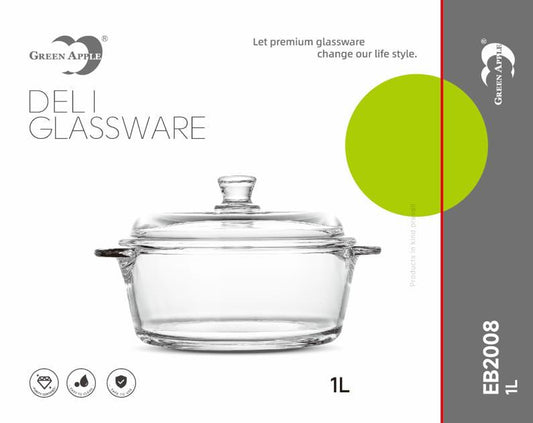 Deli® Imported 1-piece 1Ltr Round Tempered Glass Bowl with Transparent Lid - EB2008