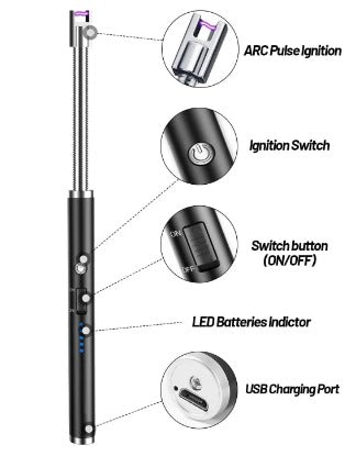 Rechargeable USB Arc Lighter – Windproof, Flameless, Flexible Neck - Heaven of homes - Sale Pakistan