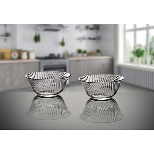 Set of 2 Diamond Glass Serving Bowl Transparent Glass 6 Inches Serving Bowls - Heaven of homes