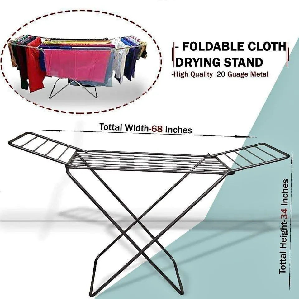 Heavy-Duty Rust-Proof Folding Cloth Drying Stand with Thick Rods – Sturdy Clothes Hanging Rack - Heaven of homes