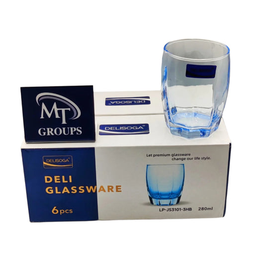 Delisoga® 6-Piece Cocktail Blue Glass Tumbler Set – Elegant 280ml Drinking Glasses - Heaven of homes - Sale Pakistan