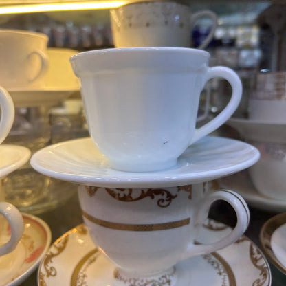 Opal® 6-Piece Imported Marble White Cup & Saucer Set – Round Tea & Coffee Cups
