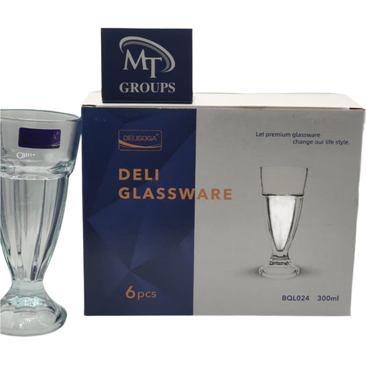 Delisoga® Set of 6 Clear Falooda Glasses Drinking Tumblers – 300ml | Water, Juice & Beverage Glassware - Heaven of homes - Sale Pakistan