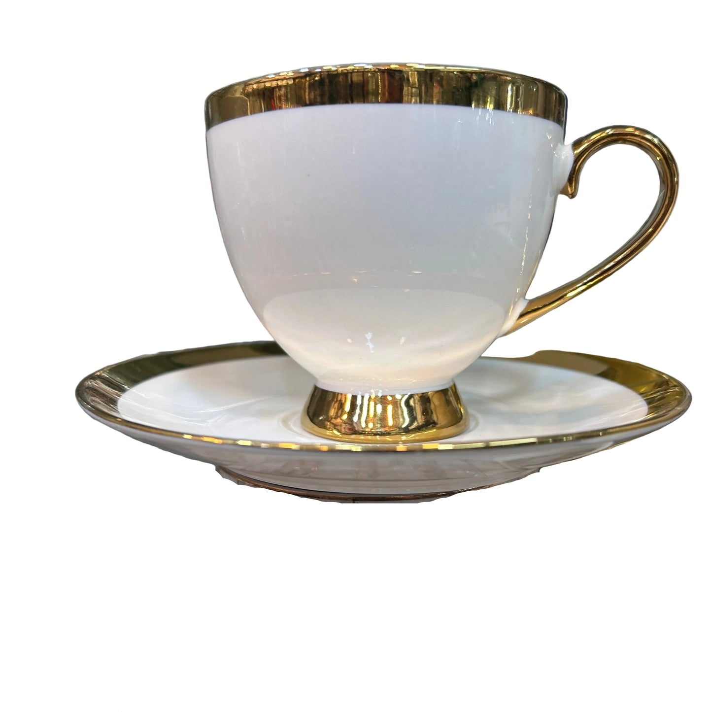 Heaven® 6-Piece Bone China Cup & Saucer Set – Tea & Coffee with Gold Border Plain