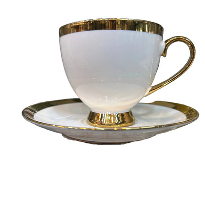 Heaven® 6-Piece Bone China Cup & Saucer Set – Tea & Coffee with Gold Border Plain