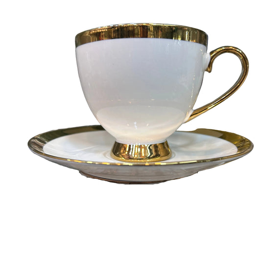 Heaven® 6-Piece Bone China Cup & Saucer Set – Tea & Coffee with Gold Border Plain