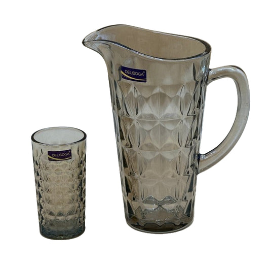 Delisoga® 7-Piece Gold Trimmed Premium Glass Drinkware Set – 1 Jug & 6 Glasses for Water, Juice & Beverages