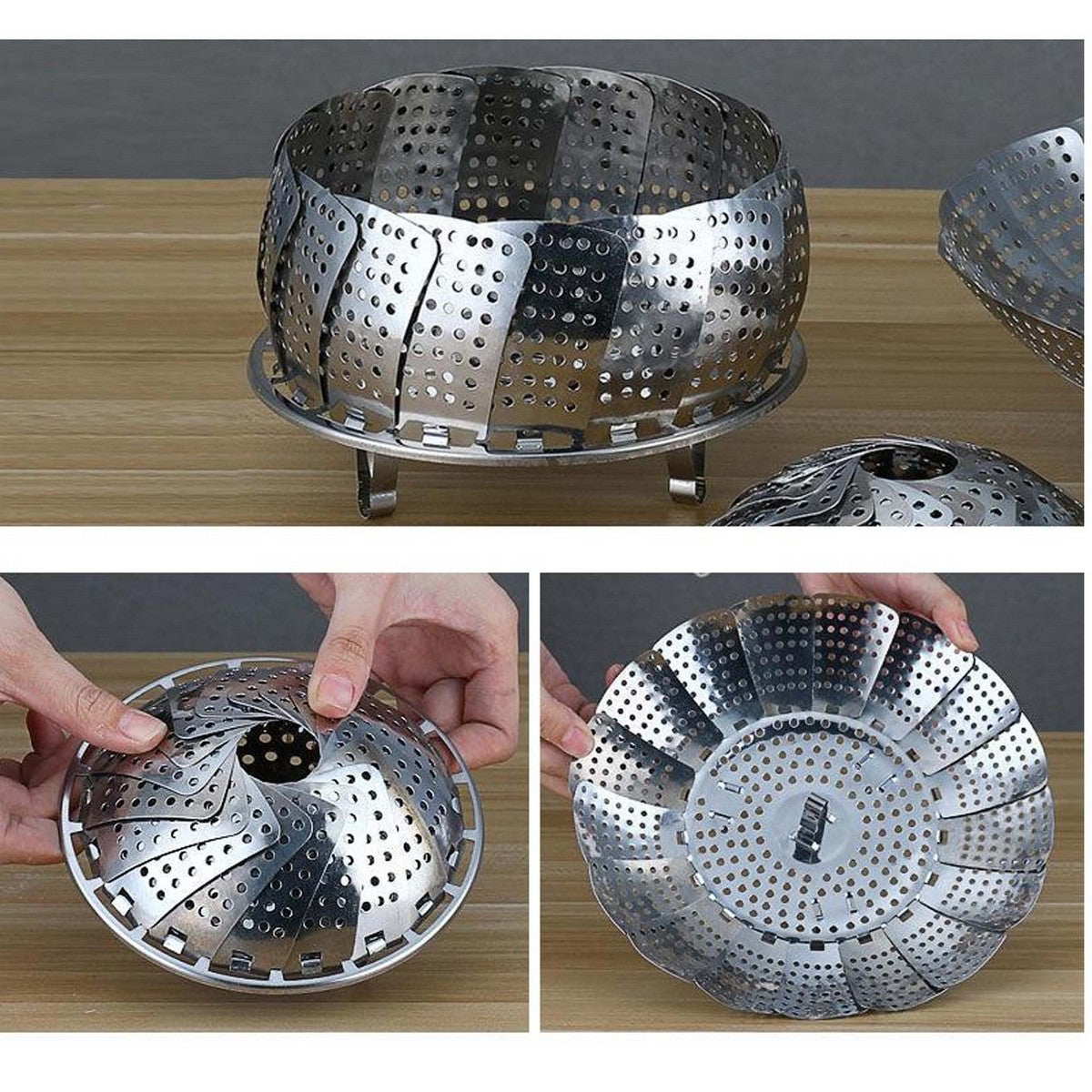 Stainless Steel Fold able Steamer - Silver Food Basket Steamer - Heaven of homes