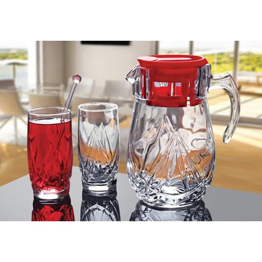 Imported New Style Gift Set of 6 Arena Water Glasses and 1 Jug Transparent Glass Set of 7 - Heaven of homes