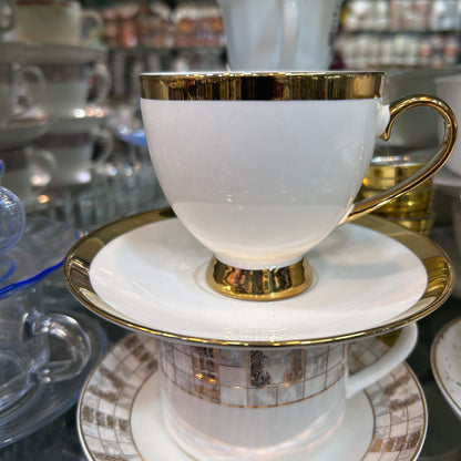 Heaven® 6-Piece Bone China Cup & Saucer Set – Tea & Coffee with Gold Border Plain