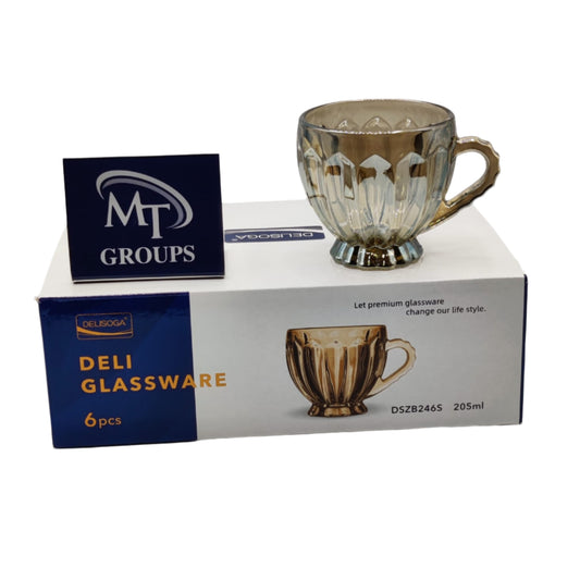 Delisoga® Set of 6 Gold Shade Clear Glass Tea Mugs – 205 ml Elegant Transparent Cups - Heaven of homes - Sale Pakistan