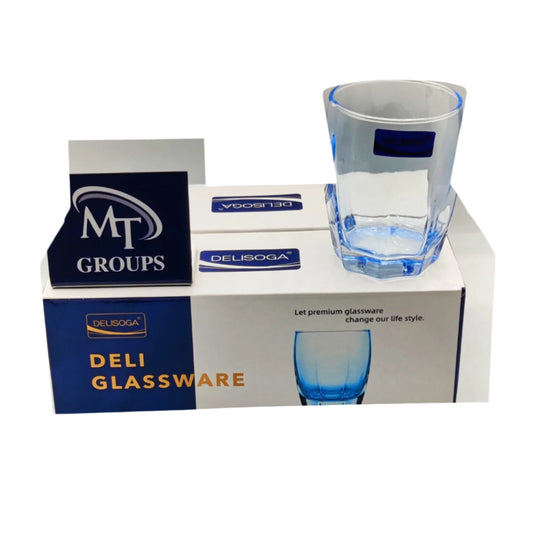 Delisoga® 6-Piece Clear Glass Tumbler Set – Classic 275 ml Transparent Drinking Glasses Cocktail Blue - Heaven of homes - Sale Pakistan