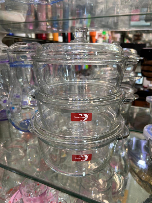 Deli® Imported Set of 3 Round Tempered Glass Bowl with Transparent Lid - Food Storage Container