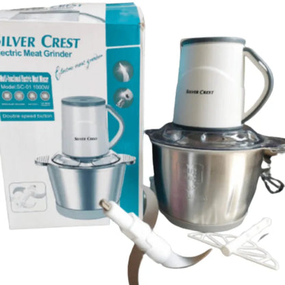Silvercrest Electric Food Chopper 3 Litre Stainless Steel Bowl – Heavy Duty Meat Grinder & Vegetable Cutter, White Multi-Purpose Kitchen Chopper