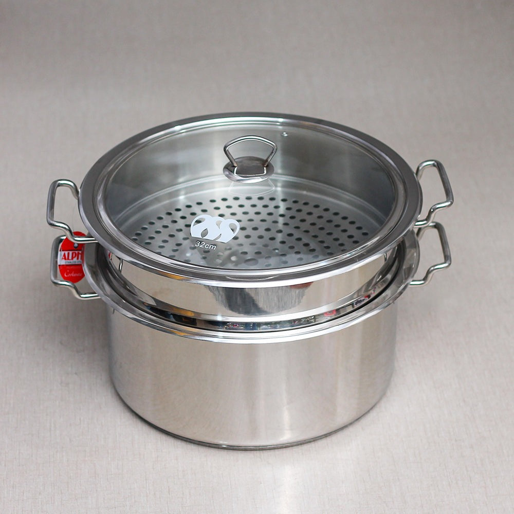 Alpha® Premium Stainless Steel Steamer Pot with Glass Lid– Durable & Rust-Resistant
