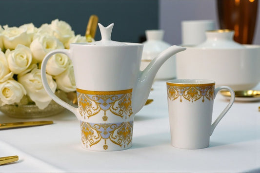 Heaven® 7-Pieces Bone China Ceramic Coffee Mug Set with Kettle – Elegant Tea & Coffee Set