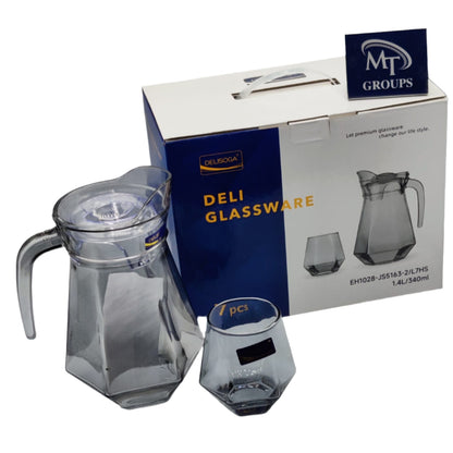 Delisoga® Premium 7-Piece Cocktail Blue Glass Water & Drink Serving Set 6 Glasses & 1 Jug - Heaven of homes - Sale Pakistan