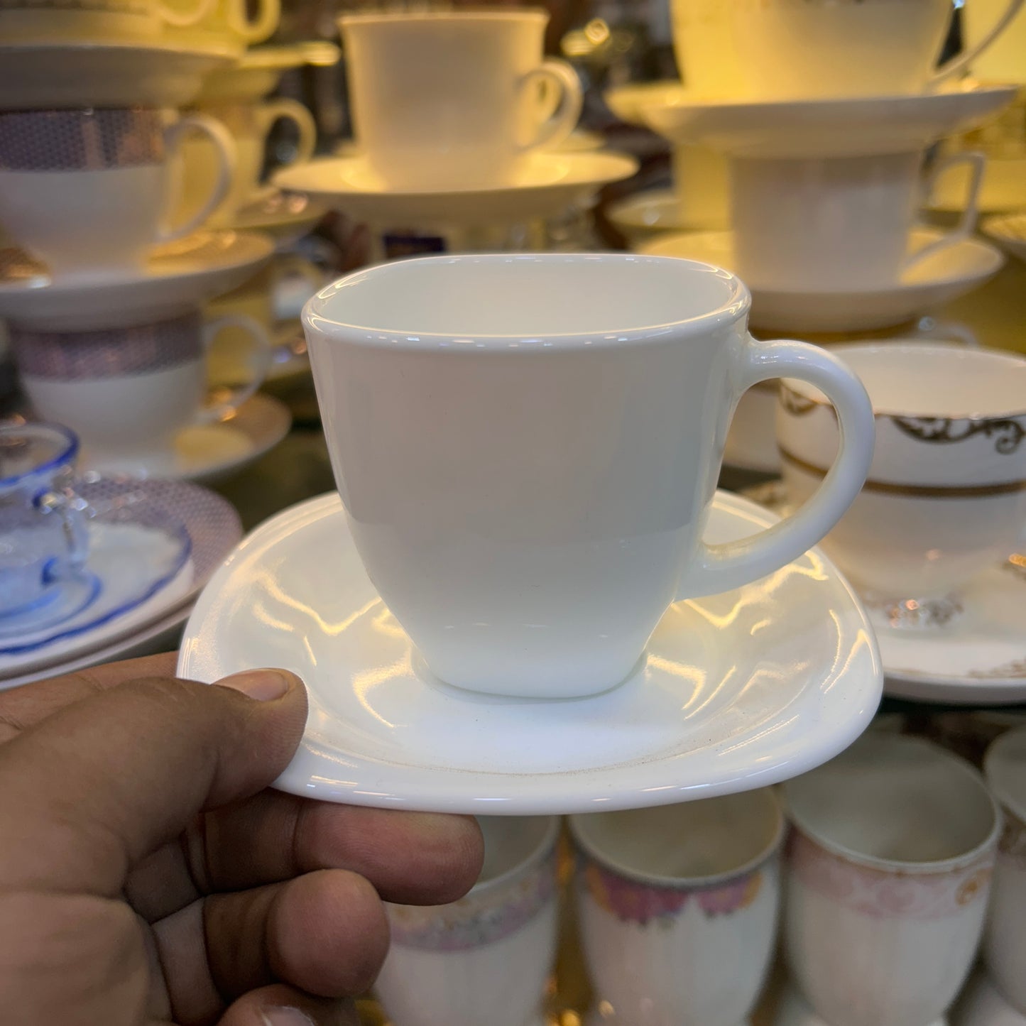 Opal® 6-Piece Square White Cup & Saucer Set – Tea & Coffee Cups
