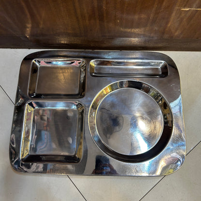 Heaven Stainless Steel Partition Tray Large Size 12 inches x 15 inches Restaurant Style Indian Thaali