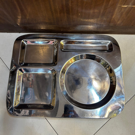 Heaven Stainless Steel Partition Tray Large Size 12 inches x 15 inches Restaurant Style Indian Thaali