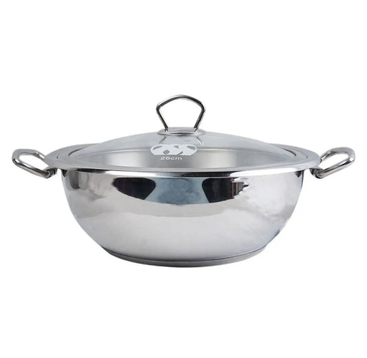 Alpha® Stainless Steel Karahi with Encapsulated Bottom and Tempered Steel Lid – Durable, Even Heat Distribution Stainless Steel Wok