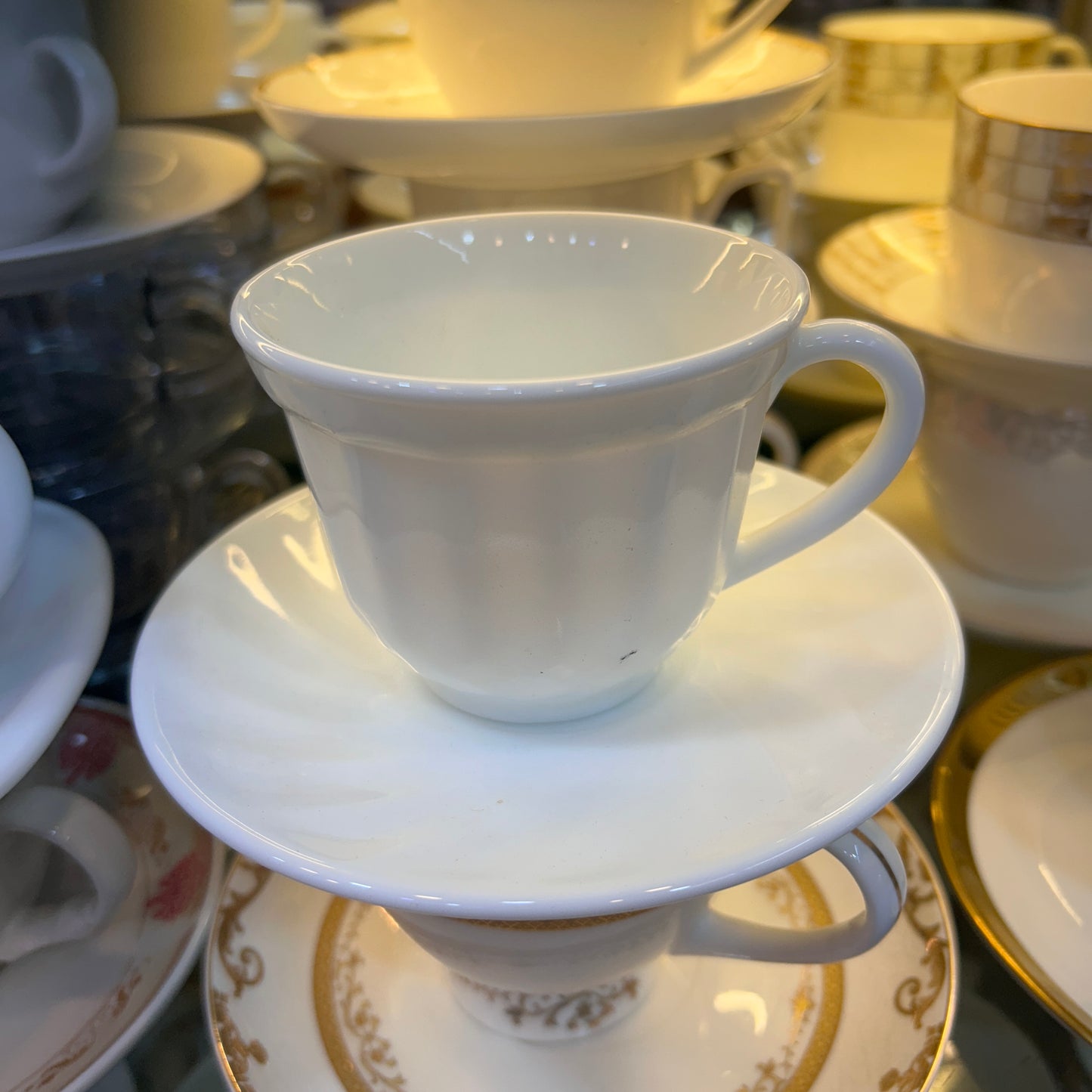 Opal® 6-Piece Imported Marble White Cup & Saucer Set – Round Tea & Coffee Cups