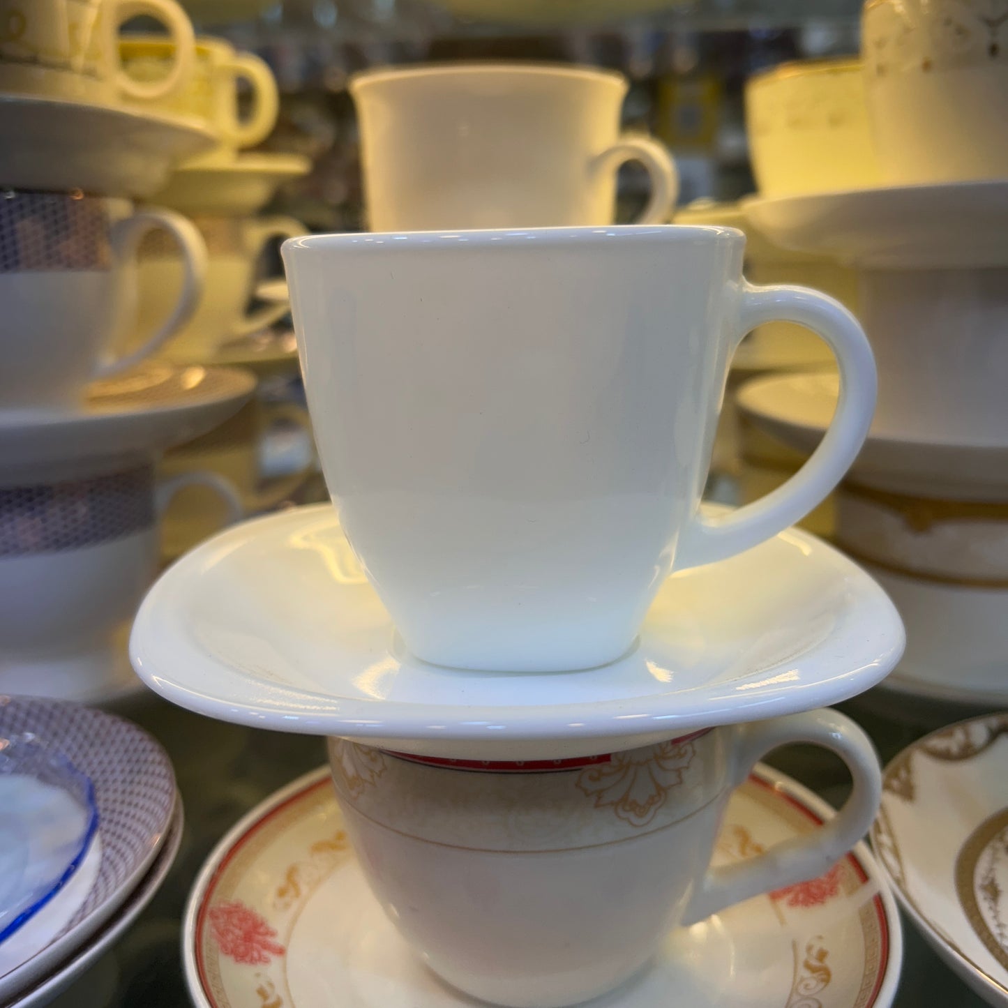 Opal® 6-Piece Square White Cup & Saucer Set – Tea & Coffee Cups