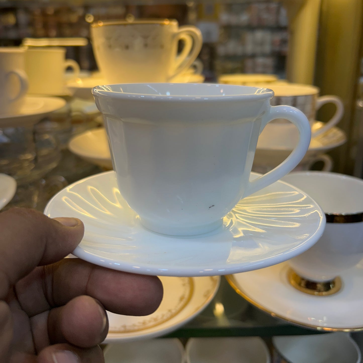 Opal® 6-Piece Imported Marble White Cup & Saucer Set – Round Tea & Coffee Cups
