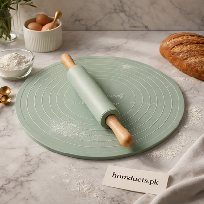 Heaven® Non-Stick Silicone Dough Rolling Mat with Rolling Pin – Heat-Resistant Baking Surface for Perfect Pastry Preparation