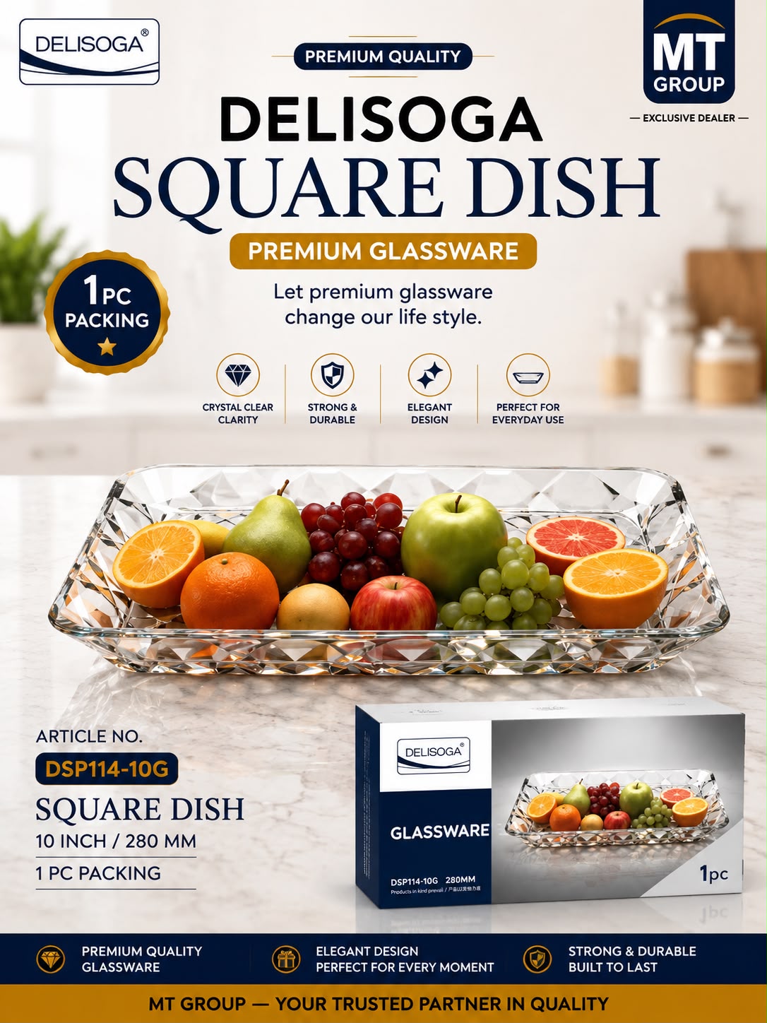 Delisoga® 1 Piece 10 Inch (280mm) Clear Glass Rectangular Serving Dish – DSP114-10G