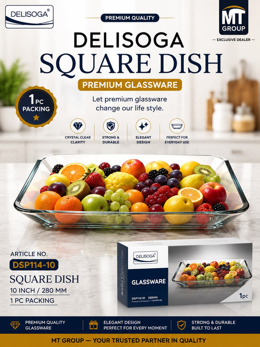 Delisoga® 1 Piece 10 Inch (280mm) Clear Glass Rectangular Serving Dish