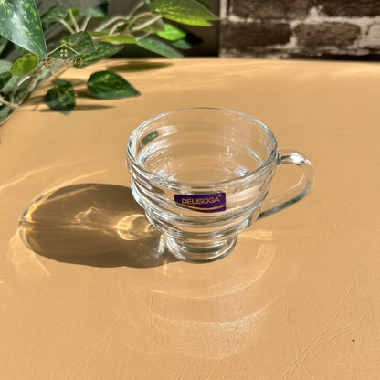 Delisoga® Set of 6 Transparent Clear Glass Coffee & Tea Mugs – 210ml Elegant Cup Design