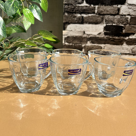 Delisoga® Set of 6 Transparent Clear Glass Coffee & Tea Mugs – 210ml Square Cup Design