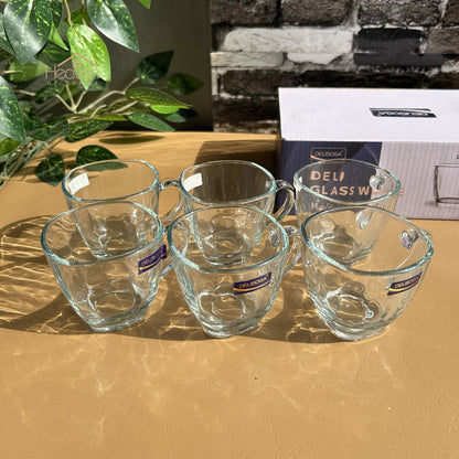 Delisoga® Set of 6 Transparent Clear Glass Coffee & Tea Mugs – 210ml Square Cup Design