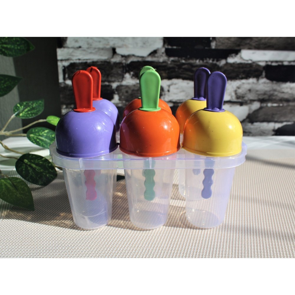 Pack of 6 Reusable Ice Cream Maker Ice Lolly Molds Set Kulfi Maker Plastic Household Cube Tray Multi color - Heaven of homes