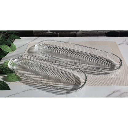 Set of 2 Kabab Dish Transparent Clear Glass Serving Tray Barbeque Dish BBQ Platter - Heaven of homes