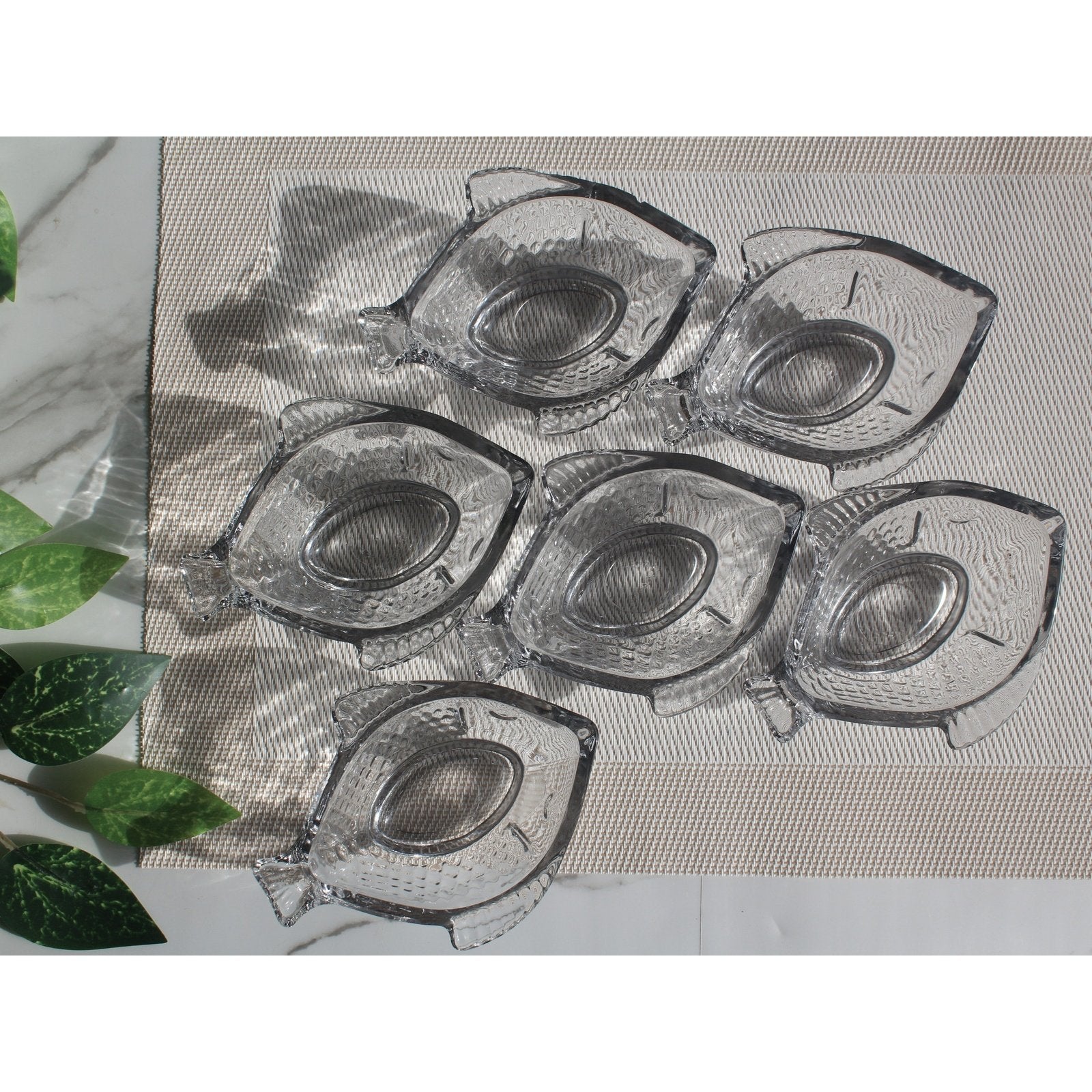 Royal Set of 6 Fish Shaped Fruit Bowls Transparent Glass 4.5 Inches Each Clear Glass Custard Bowls - Heaven of homes