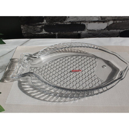 Large Oval Salad Dish Transparent Glass Serving Trays Fish Style 14.5 Inches - Heaven of homes