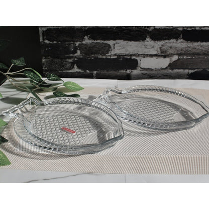 Set of 2 Oval Salad Dishes Transparent Glass Serving Trays Fish Style 10 Inches - Heaven of homes