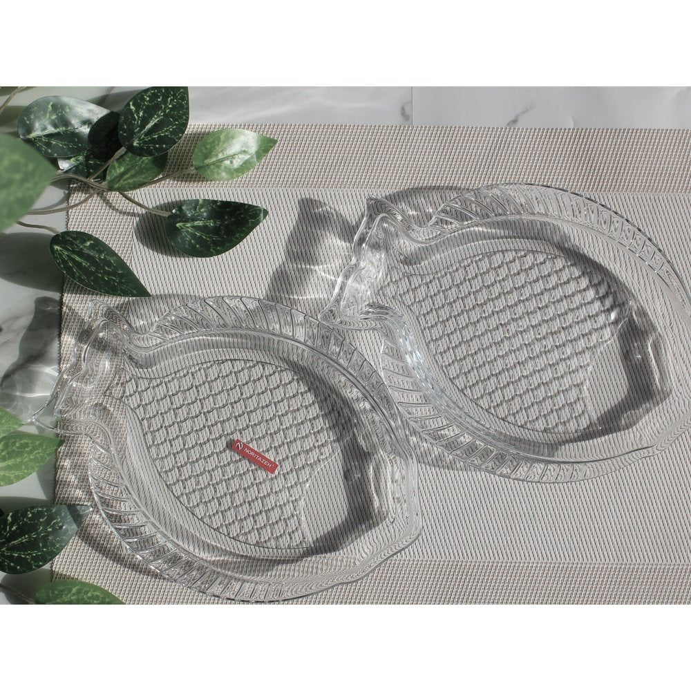 Set of 2 Oval Salad Dishes Transparent Glass Serving Trays Fish Style 10 Inches - Heaven of homes