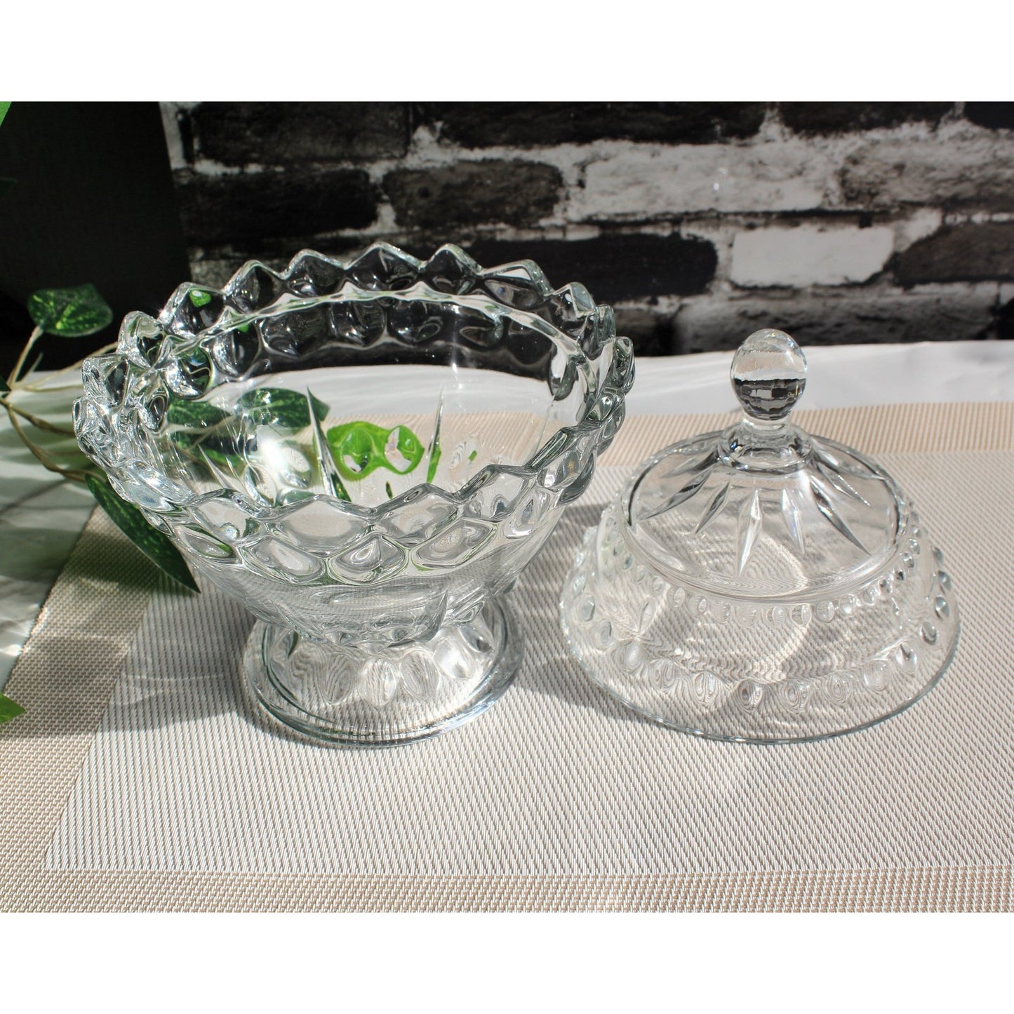 Yaqout Candy Bowl with Glass Lid Clear Glass Sugar Pot - Heaven of homes