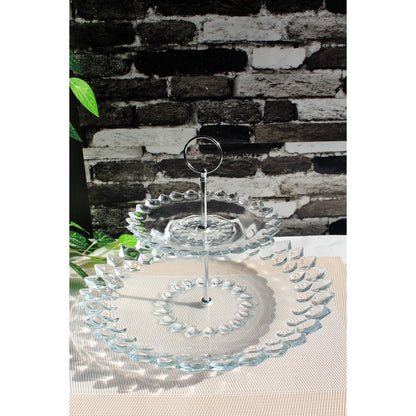 Imperial Glass Crystal Pastry Stand With Metallic Rod 2 Tier Cake Stand Gift Item Glass Material Classy - Heaven of homes