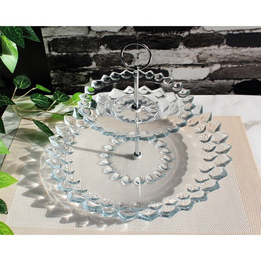 Imperial Glass Crystal Pastry Stand With Metallic Rod 2 Tier Cake Stand Gift Item Glass Material Classy - Heaven of homes