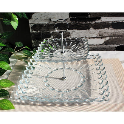 New Arrival Imperial Glass Crystal Pastry Stand With Metallic Rod 2 Tier Cake Stand Gift Item Glass Material Classy - Heaven of homes