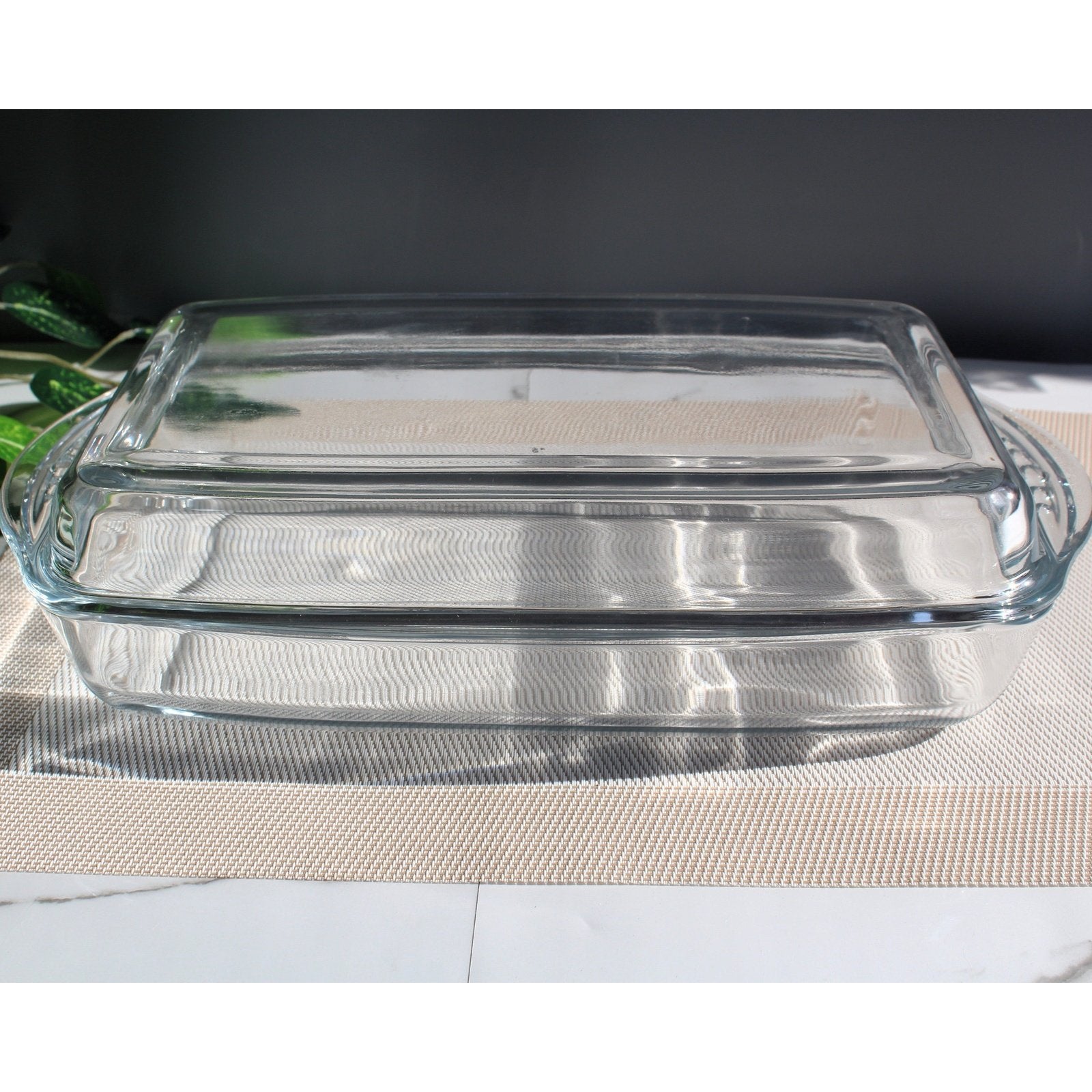 Shabnam Casserole with Glass Lid Clear Glass Serving Dish Rectangular Dish Imported 13 Inch - Heaven of homes