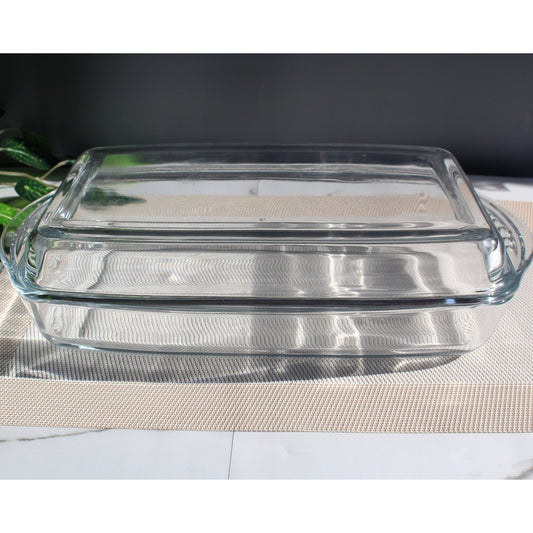 Shabnam Casserole with Glass Lid Clear Glass Serving Dish Rectangular Dish Imported 13 Inch - Heaven of homes