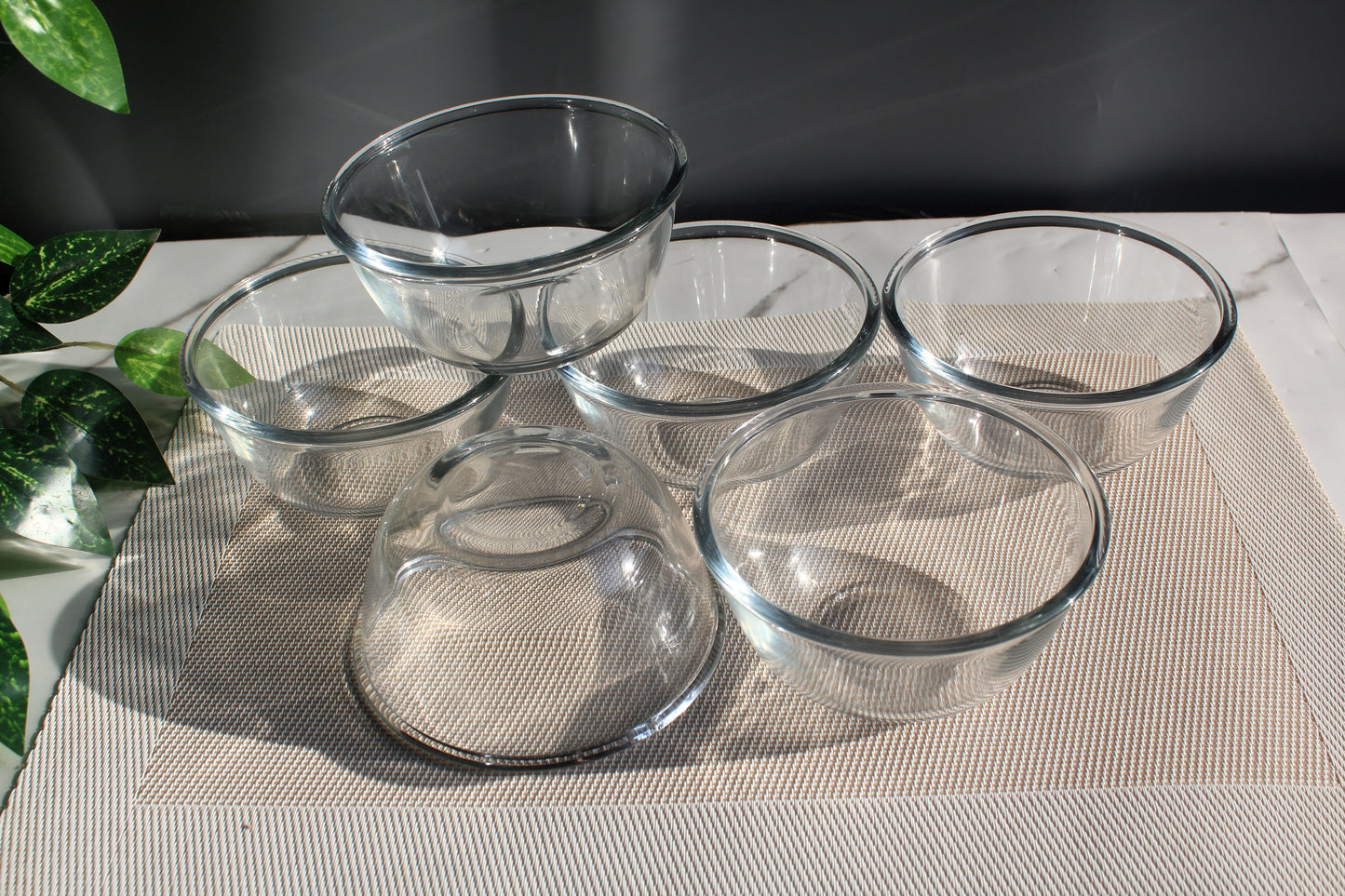 Set of 6 Soup Bowls Clear Glass Microve Safe Bowls 5 Inches Plain - Heaven of homes