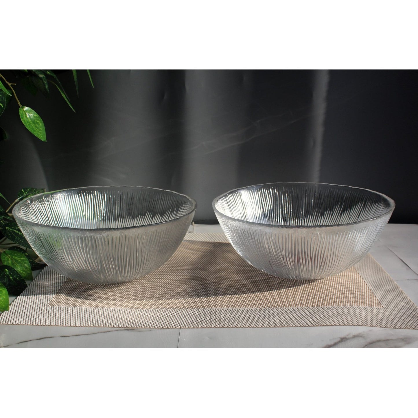 Set of 2 Solo Glass Serving Bowl Transparent Glass 10 Inches Serving Bowls - Heaven of homes